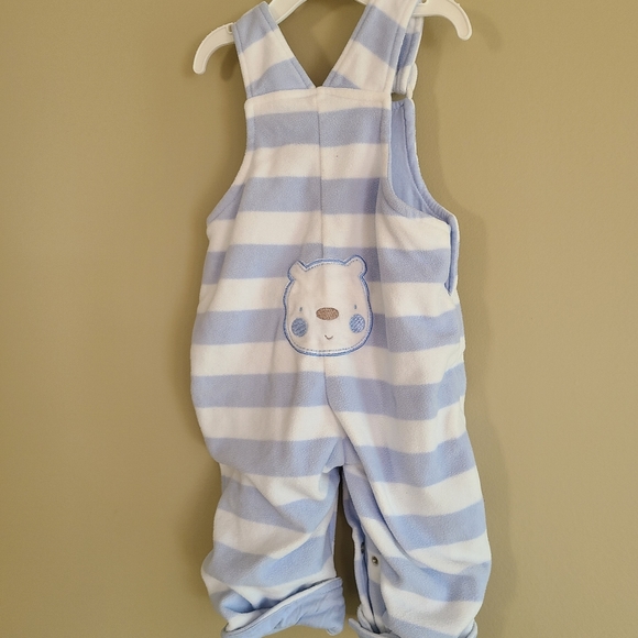 Light blue and white striped soft fleece lined overalls - Picture 2 of 4